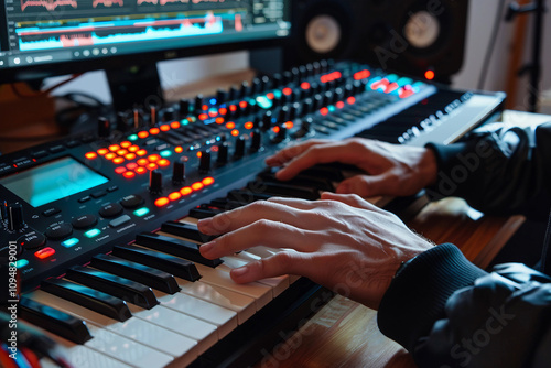 Generative AI Image of a Musician Playing Keyboard in Studio Setting