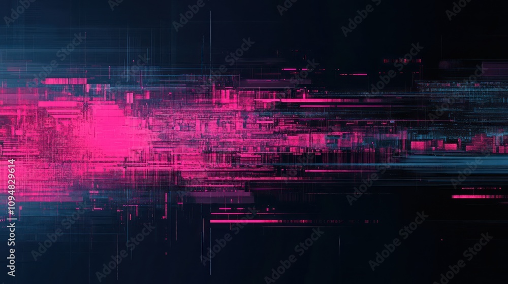 Obraz premium Abstract Glitch Art: Digital Chaos in Pink and Blue Hues