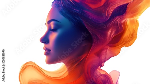 Vibrant Digital Portrait of a Woman with Flowing Colors. AI Generated