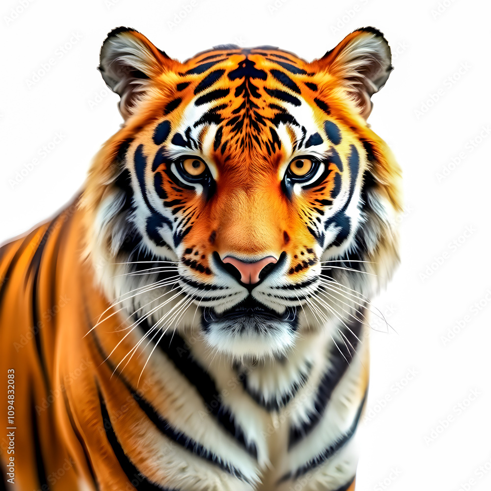 Naklejka premium Portrait of a tiger. Isolated on a white background.