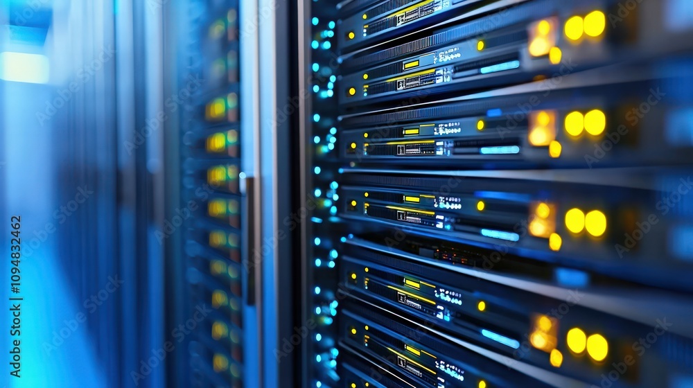 Naklejka premium Data Privacy and Encryption Technologies in Modern Server Rooms
