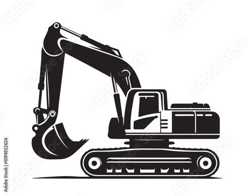 Excavator vector silhouette illustration on white background