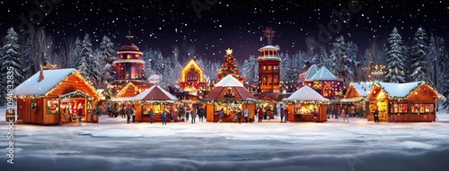 hyper realistic photo of  Christmas Fair with Street Festive Light. Holiday concept , isolated on white background,  , copy space, copy space for text,