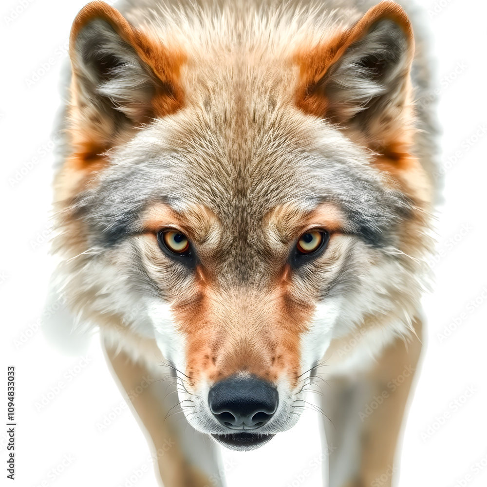 Fototapeta premium Portrait of a wolf. Isolated on white background. Close-up.