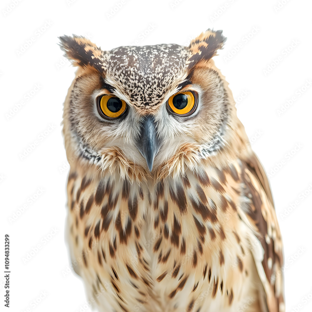 Fototapeta premium Portrait of a beautiful owl isolated on white background, close up