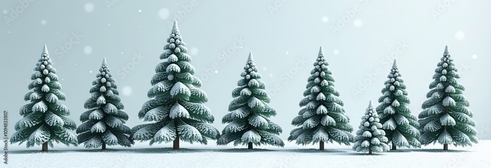Fototapeta premium Collection of Christmas trees in the snow isolated on transparent background. Realistic 3D render. 3D illustration