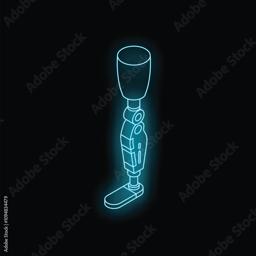 Modern futuristic bionic leg prosthesis glowing on dark background