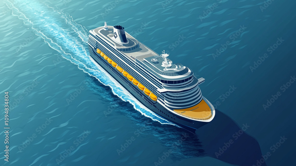 Fototapeta premium Cruise ship sailing in deep blue waters on a sunny day