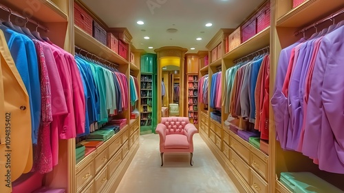 A Colorful Walk-In Closet Dream Come True. AI Generated