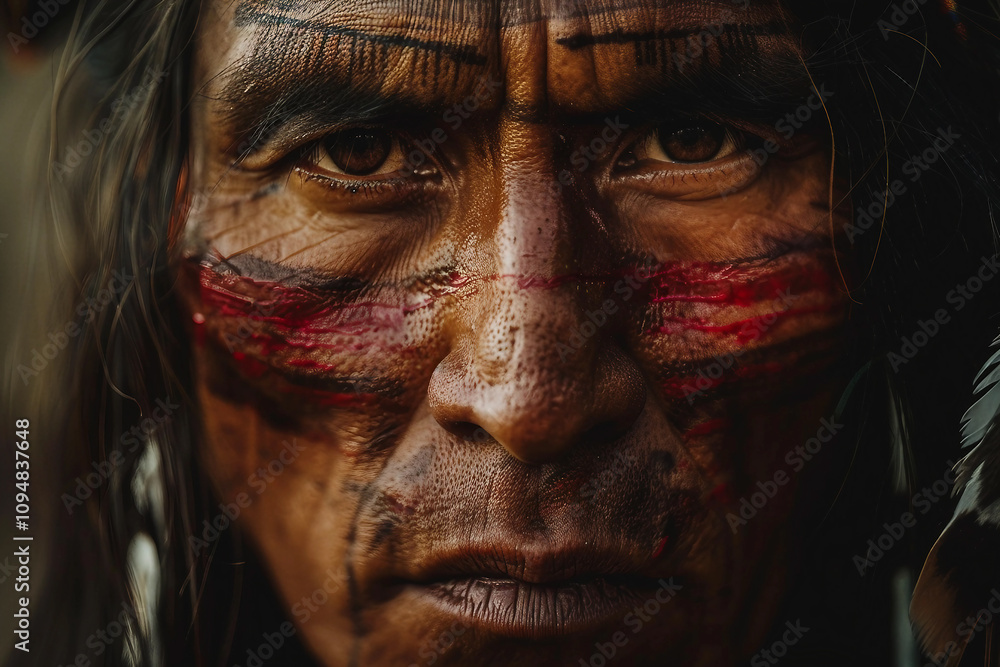 Generative AI image of a Native American person in traditional attire, highlighting the rich cultural heritage and spiritual connection to nature Generative AI image of a Native American person in traditional attire, highlighting the rich cultural heritage and spiritual connection to nature