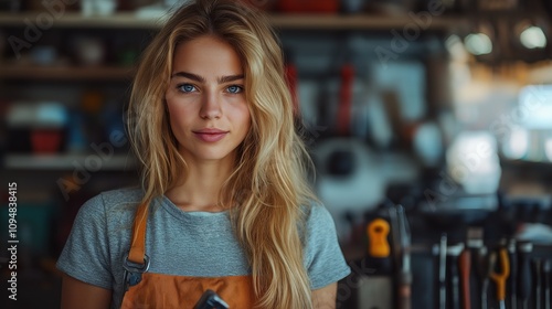 Confident young woman in workshop