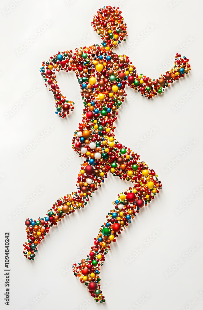 A runner made of New year ornament. Creative sports concept. A runner made of New year ornament. Creative sports concept.