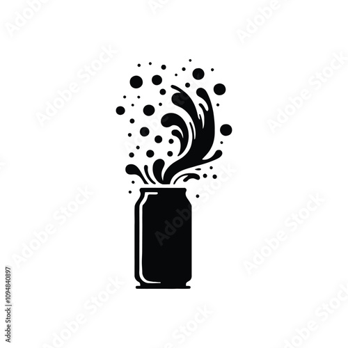 Silhouette of a Soda Can with Splashing Drink and Straw Vector Design