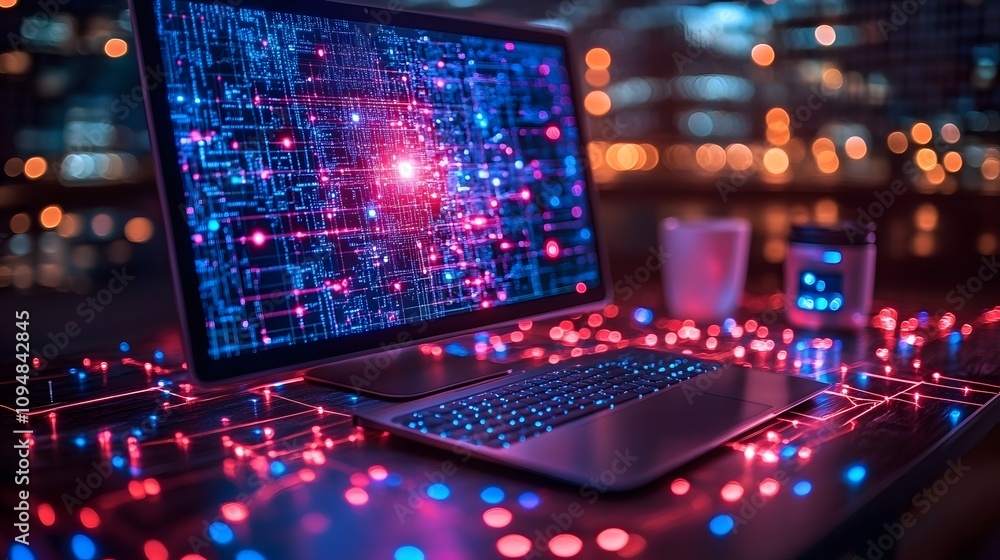 Modern office setup with sleek ergonomic furniture, smart tech devices, and a vibrant 3D isometric design Modern office setup with sleek ergonomic furniture, smart tech devices, and a vibrant 3D isometric design