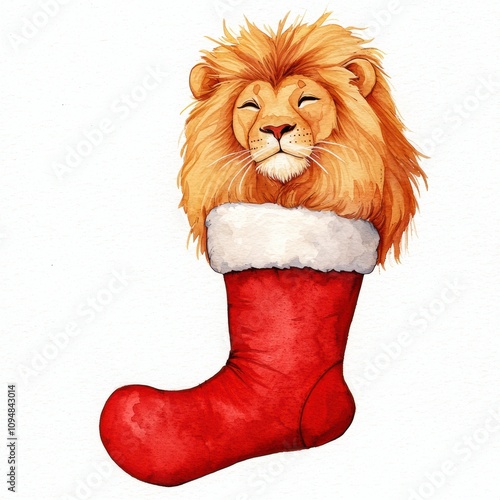 Majestic Lion in a Festive Christmas Stocking photo