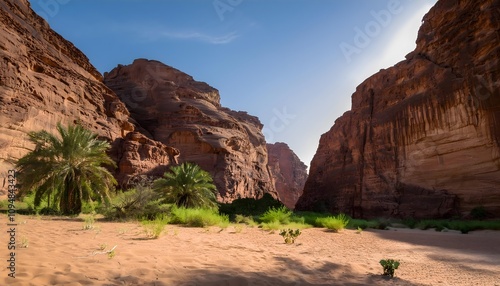 The beautiful Wadi Al-Disah in the Tabuk region is one of the most famous valleys in western Saudi Arabia. photo