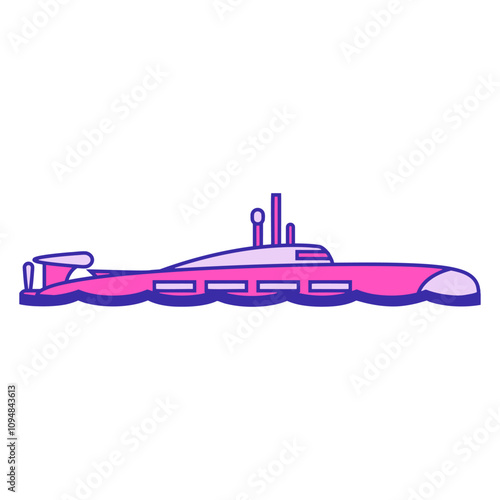 Surfaced Submarine Above Water Surface Dive Boat Design Lover Art Vector Illustration Card T-Shirt Poster Sticker Graphic Print Decorative Drawing Isolated Logo Decoration Symbol Creative Cool Style
