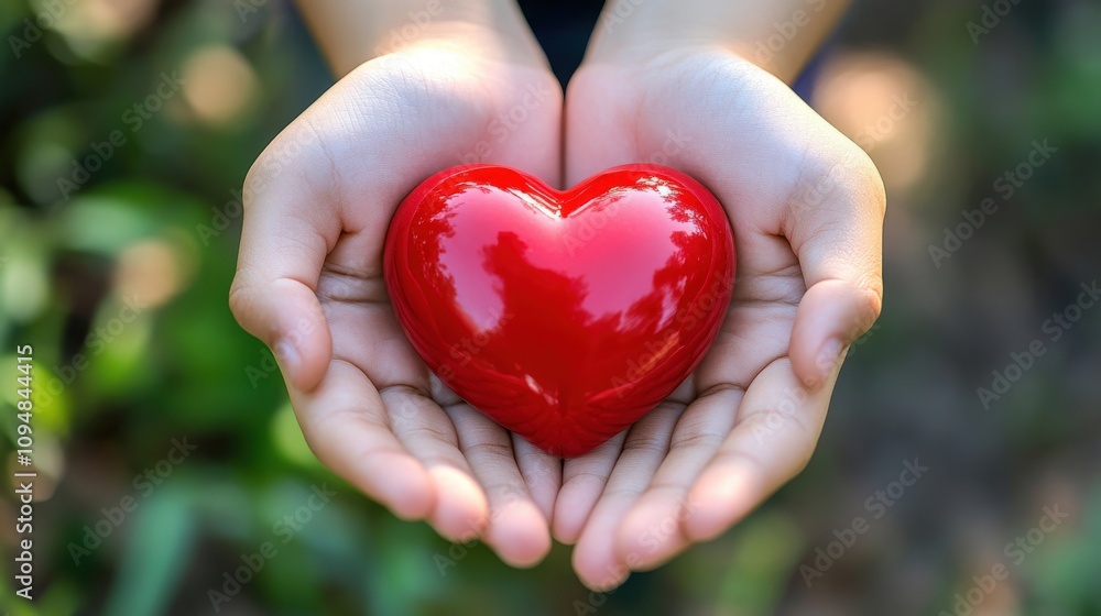 Hands Gently Holding A Shiny Red Heart Hands Gently Holding A Shiny Red Heart