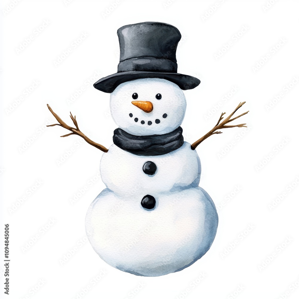 Cheerful Snowman with Top Hat and Scarf Cheerful Snowman with Top Hat and Scarf