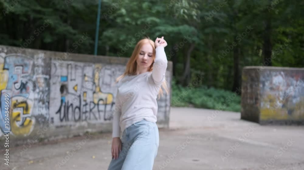 Freestyle dancing takes place in an outdoor urban setting, showcasing creativity and expression through movement and rhythm Freestyle dancing takes place in an outdoor urban setting, showcasing creativity and expression through movement and rhythm