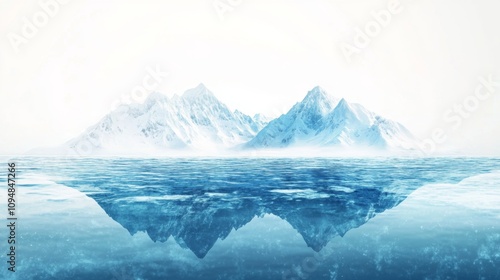 Wallpaper Mural A serene, icy landscape featuring majestic mountains reflected in calm, glacial waters, enveloped in a quiet, ethereal atmosphere of tranquility. Torontodigital.ca