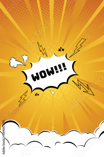 Retro pop art comic Superhero with lightning halftone dots background. Cartoon vs. Vector