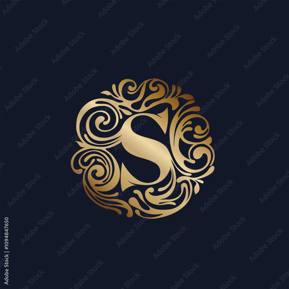 Letter S monogram logo. Decorative creative font icon emblem. Elegant symbol for beauty spa, gift boutique, premium quality brand. Alphabet initial with leaf, plant, flower petal ornament. Letter S monogram logo. Decorative creative font icon emblem. Elegant symbol for beauty spa, gift boutique, premium quality brand. Alphabet initial with leaf, plant, flower petal ornament.