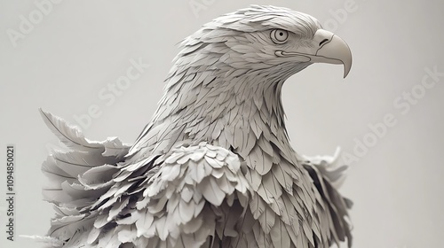 A majestic eagle in a striking pose with detailed feathers on a white background photo