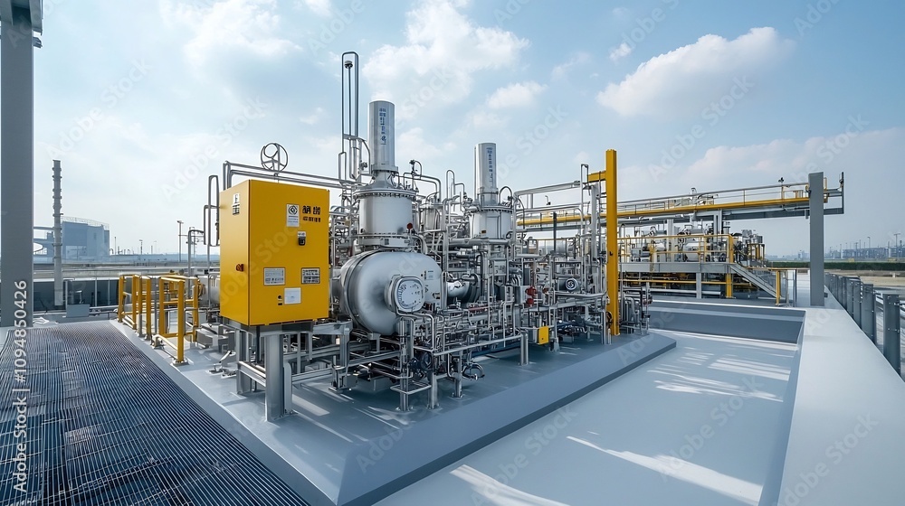 Sleek and Efficient Fuel Processing Plant with Advanced Industrial Technology A Modernized Facility Featuring Clean Lines Optimized Design and Innovative Solutions for Sustainable Energy Production