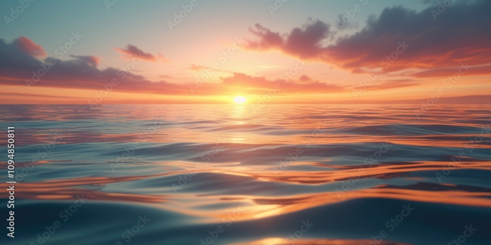 Obraz premium Serene ocean sunset with vibrant colors and tranquil waves