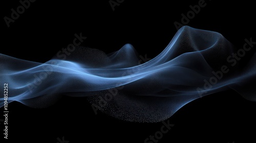 Elegant abstract blue wave of particles on a dark tech background, futuristic pattern 