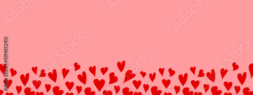 Illustration of seamless pattern of red love heart. Romantic pink background with hearts. Holiday vector banner, card, backdrop. February 14. Vector