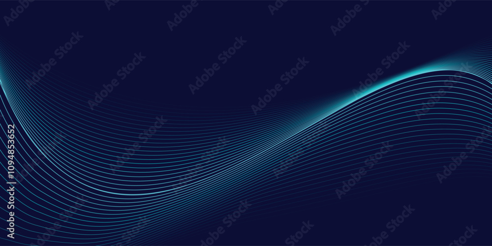 Abstract glowing wave lines on dark blue background. Dynamic wave pattern. Modern flowing wavy lines. Futuristic technology concept. Suit for banner, poster Abstract glowing wave lines on dark blue background. Dynamic wave pattern. Modern flowing wavy lines. Futuristic technology concept. Suit for banner, poster