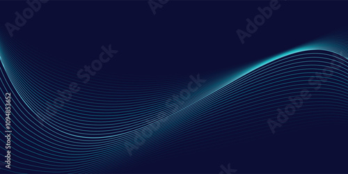 Abstract glowing wave lines on dark blue background. Dynamic wave pattern. Modern flowing wavy lines. Futuristic technology concept. Suit for banner, poster