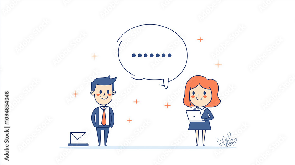 Business man and woman flat vector illustration with speach bubble, business background concept Business man and woman flat vector illustration with speach bubble, business background concept