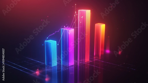 An abstract 3D bar graph illustrating a comparison of different categories, with glossy textures and dynamic lighting that enhances its visual impact.