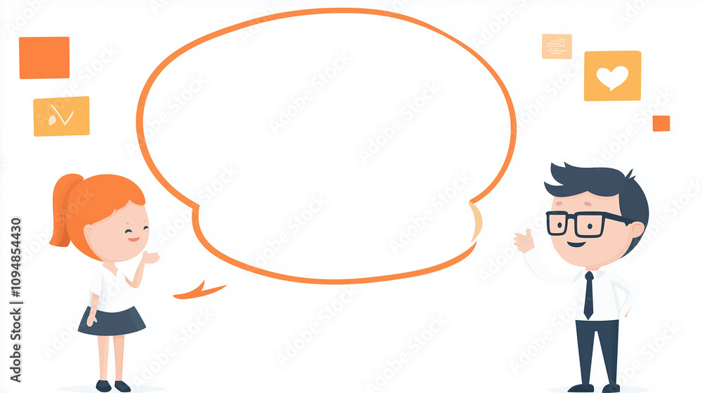 Business man and woman flat vector illustration with speach bubble, business background concept Business man and woman flat vector illustration with speach bubble, business background concept