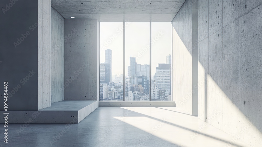 Obraz premium Modern Concrete Room with City View