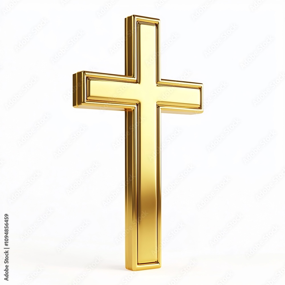 Minimalistic 3D Cartoon Golden Christian Cross Symbol on Clean White Background Minimalistic 3D Cartoon Golden Christian Cross Symbol on Clean White Background