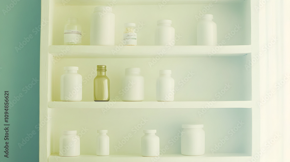An empty medicine cabinet with shelves sparsely filled, featuring a few scattered pills, symbolizing minimalism and the absence of essential supplies, suggesting a need for replenishment or organizati An empty medicine cabinet with shelves sparsely filled, featuring a few scattered pills, symbolizing minimalism and the absence of essential supplies, suggesting a need for replenishment or organizati