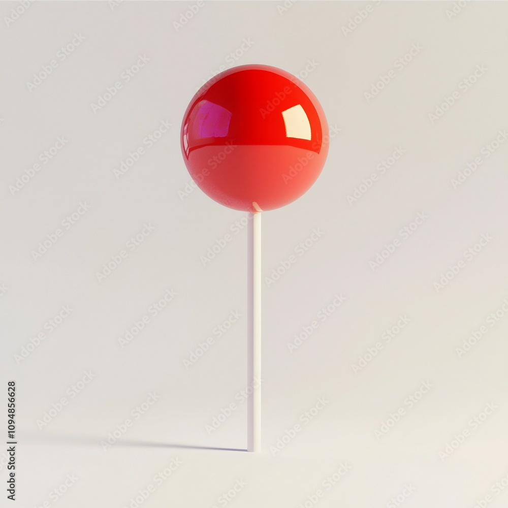 Minimalistic 3D of a Suspended Red Lollipop Candy on White Background Minimalistic 3D of a Suspended Red Lollipop Candy on White Background