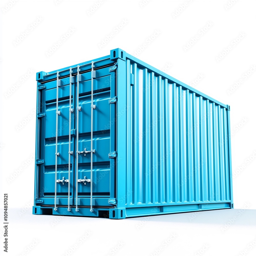 Photo of Blue Metal Cargo Container Isolated on White Background Photo of Blue Metal Cargo Container Isolated on White Background