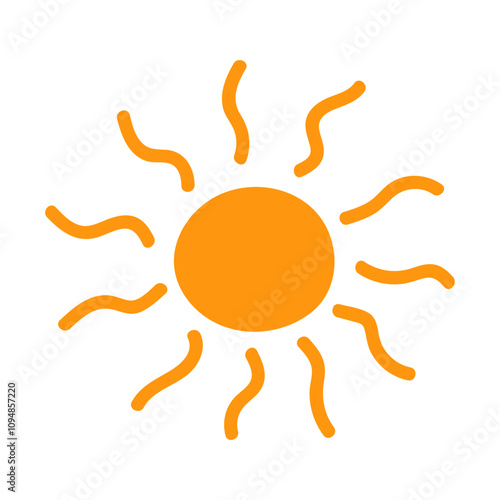 Bright sun icon with wavy rays symbolizing warmth and positivity in vector style