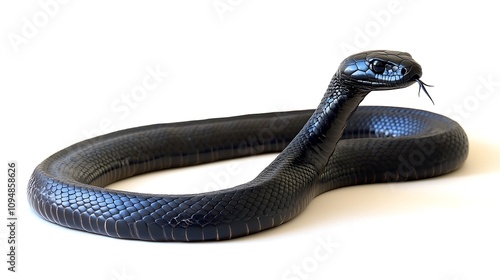 A black mamba stretched out in a sleek and dynamic pose on a white background photo