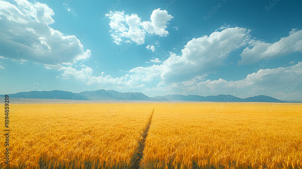 A golden wheat field stretching under a vast blue sky with fluffy white clouds, symbolizing abundance and the beauty of nature, offering a peaceful and serene agricultural landscape.
A golden wheat field stretching under a vast blue sky with fluffy white clouds, symbolizing abundance and the beauty of nature, offering a peaceful and serene agricultural landscape.