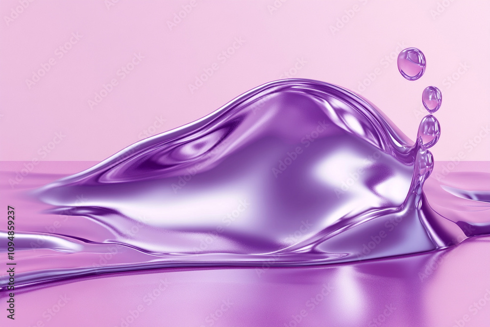 Liquid chrome magic, purple droplet, with a metallic sheen, soft pink hues. Liquid chrome magic, purple droplet, with a metallic sheen, soft pink hues.