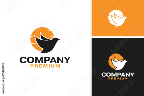 Bird and sun logo design for energy and warmth concepts template vector illustration