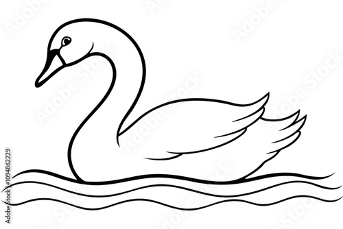 swan gliding on water gentle curve of the neck line art vector silhouette on white background photo