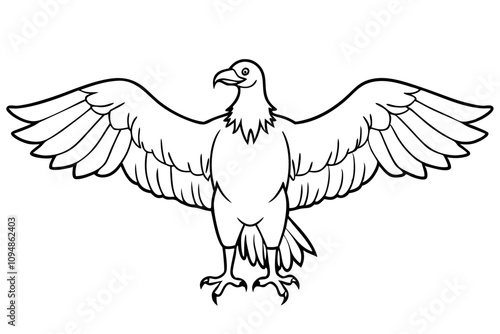 eagle soaring large wings powerful posture line art vector silhouette on white background