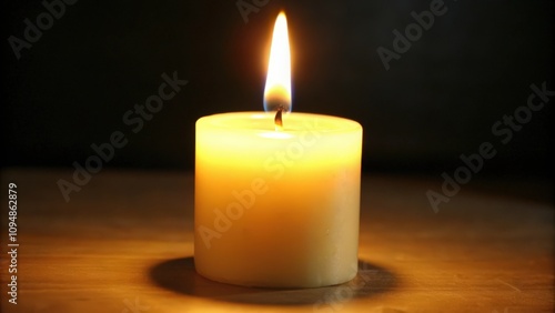 A Single Candle Burning Brightly on a Wooden Surface